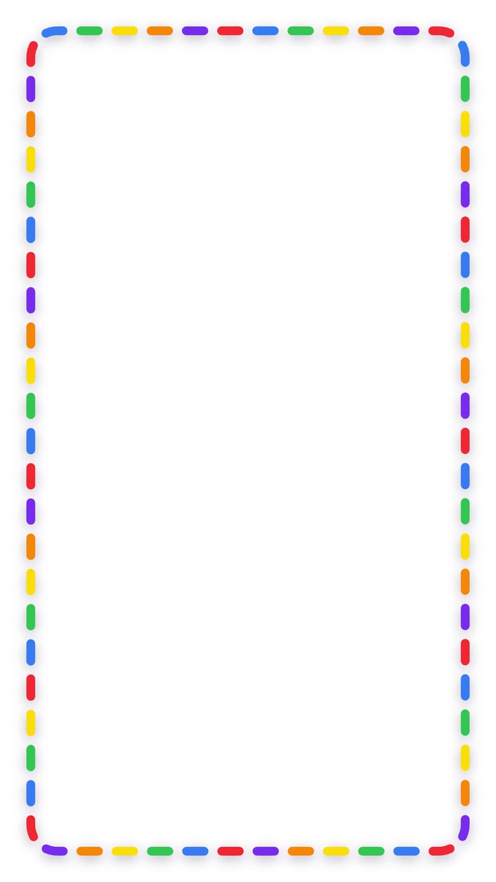 Animated rainbow dashed lines rotate around a vertical white frame with a seamless looping motion.