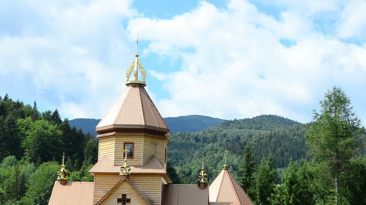 Orthodox wooden church, Ukraine. Shooting in the Carpathians