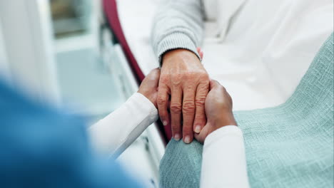 hands, nurse and comfort patient with cancer