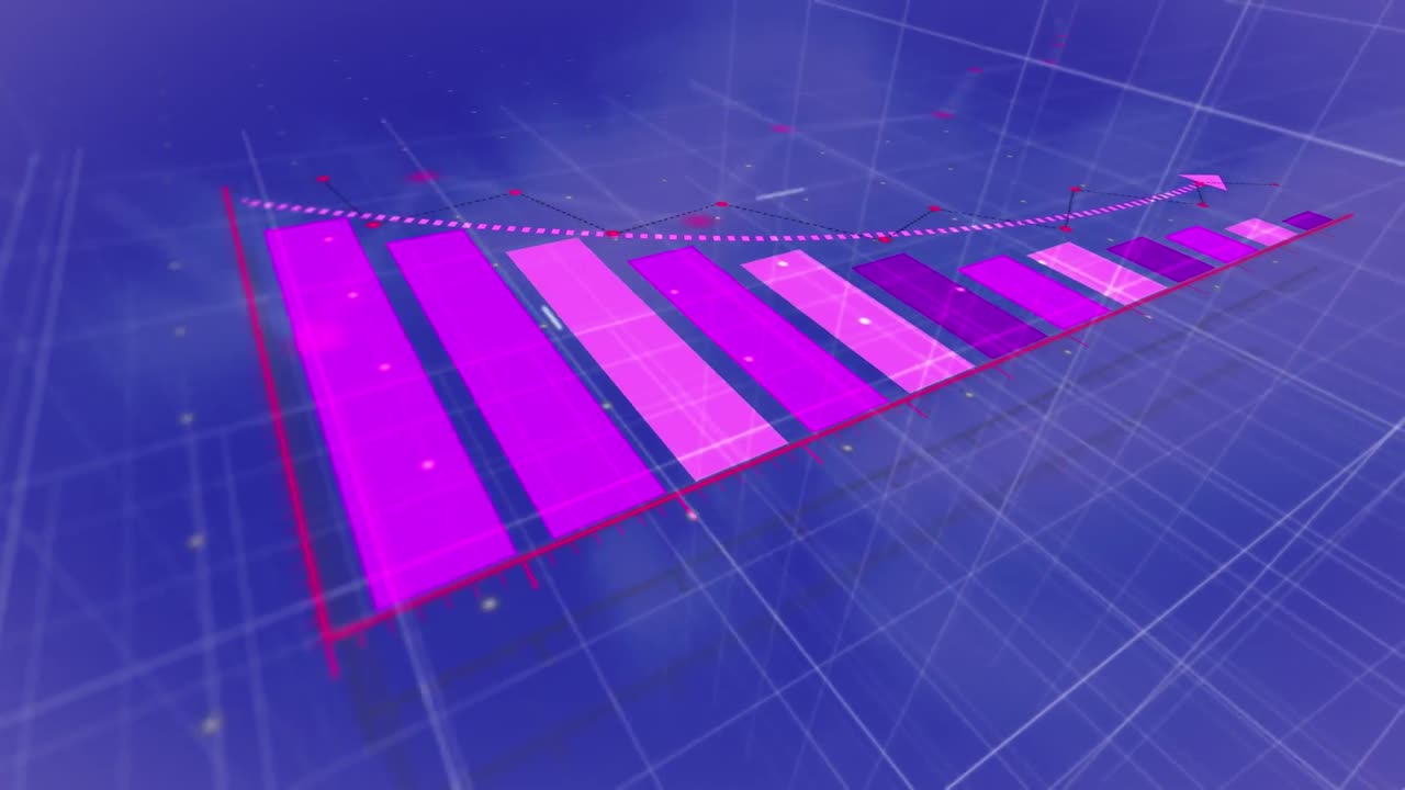 animación del procesamiento de datos estadísticos a través de la red de red contra nubes en el cielo.