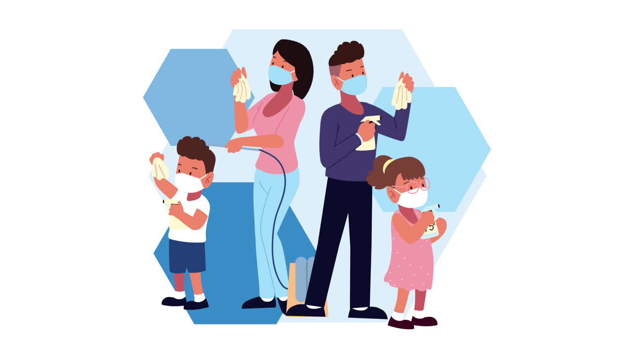 가족 캐릭터 코로나19 예방 애니메이션