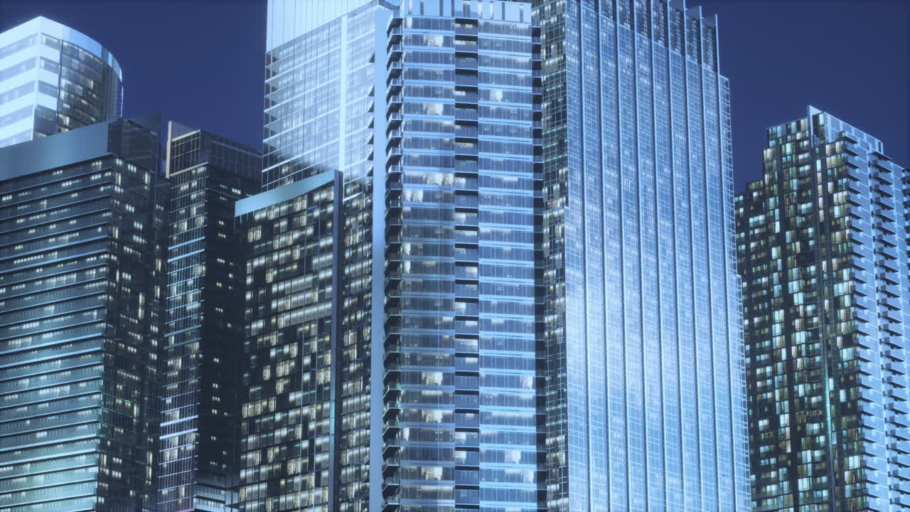 빛나는 고층 건물 들 의 공중 전망 대도시