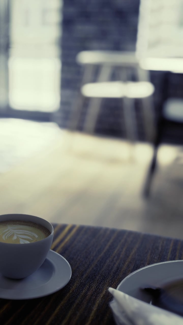 Momenti del caffè del mattino in un caffè accogliente con illuminazione soffusa e atmosfera calda