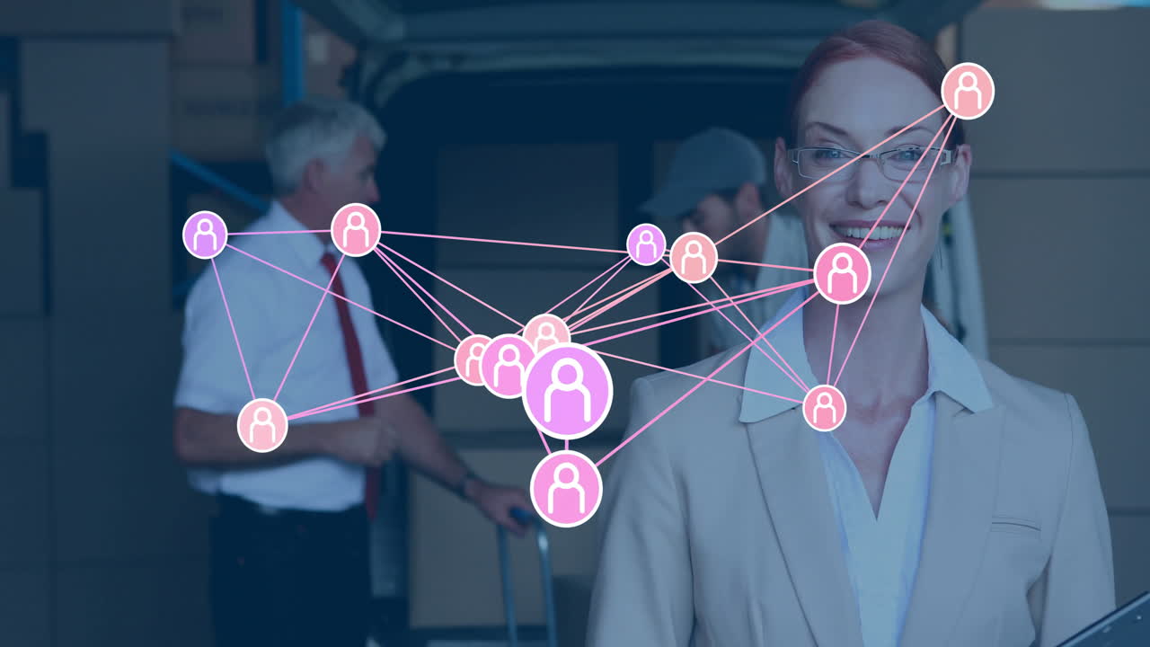 red de conexiones de animación sobre personas de negocios en el almacén