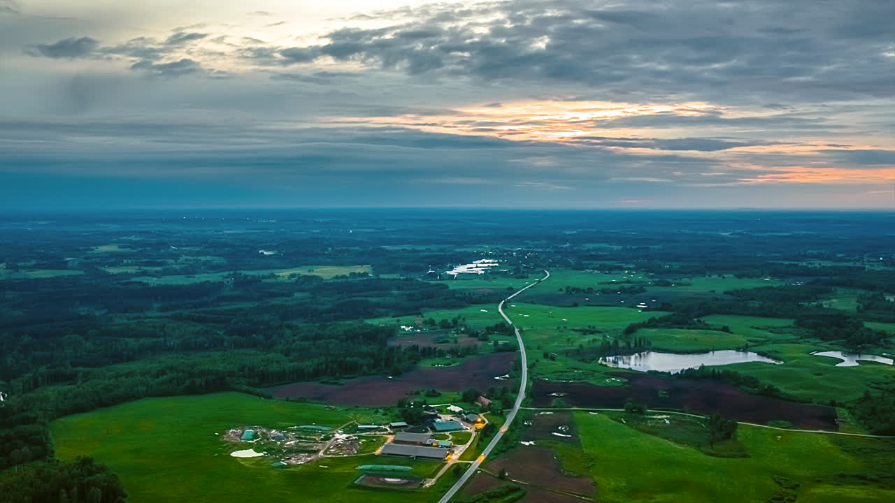 Endless Road In A Country Town At Sunset. Hyperlapse