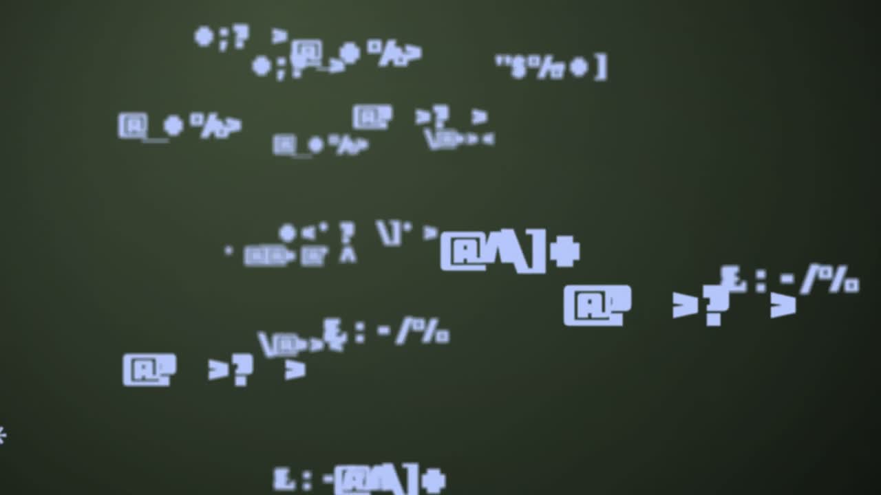 animación de múltiples símbolos cambiantes que flotan contra un fondo verde