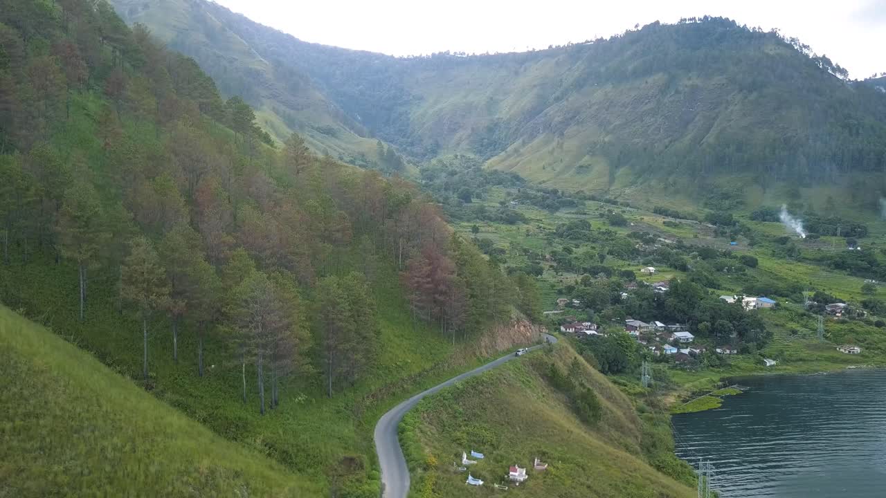 lago toba norte de sumatra medan avión no tripulado aéreo 4k