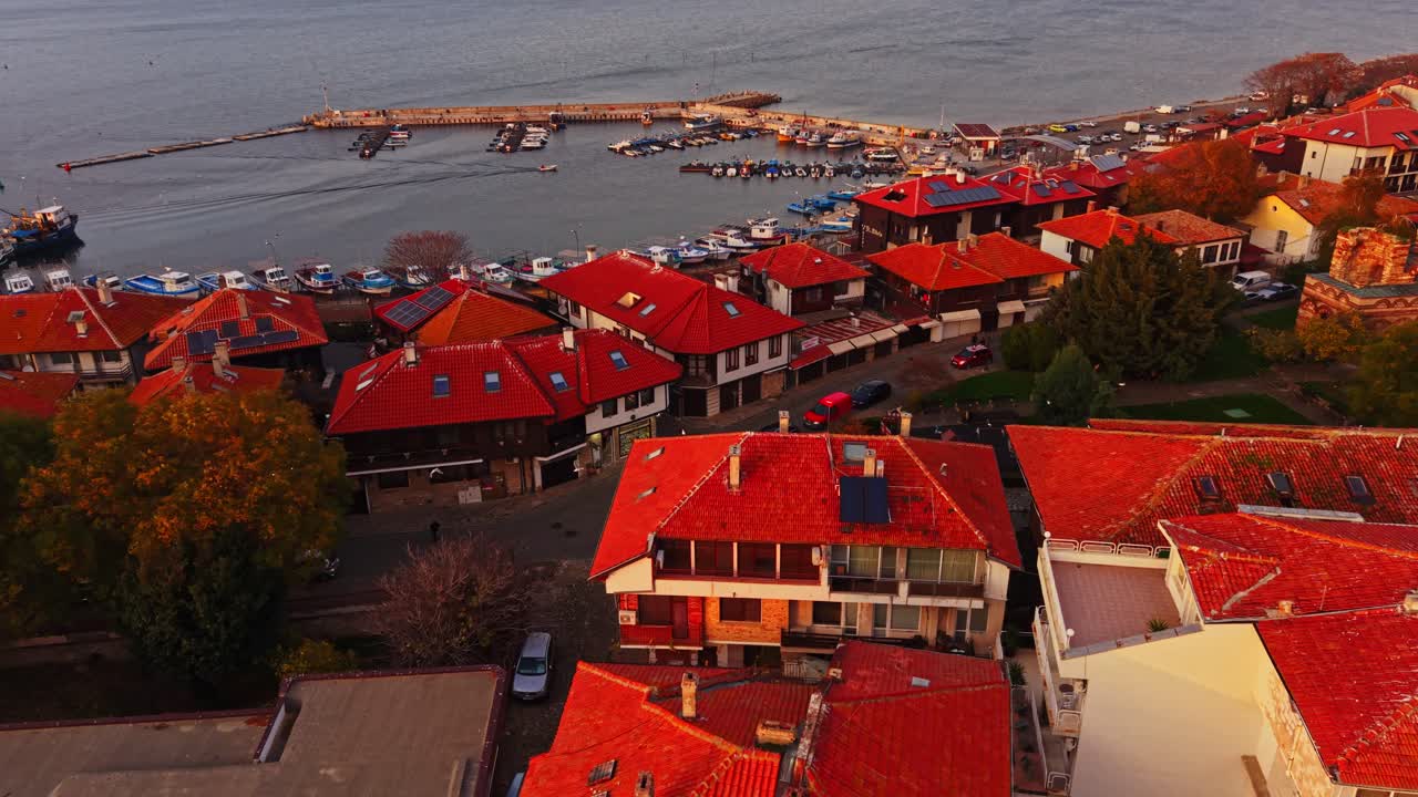 Scenic aerial view of Nesebar, Bulgaria with red-roofed homes