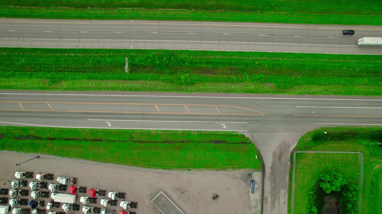 Semi trucks driving on interstate highway in Minnesota, truck driver recruitment concept.