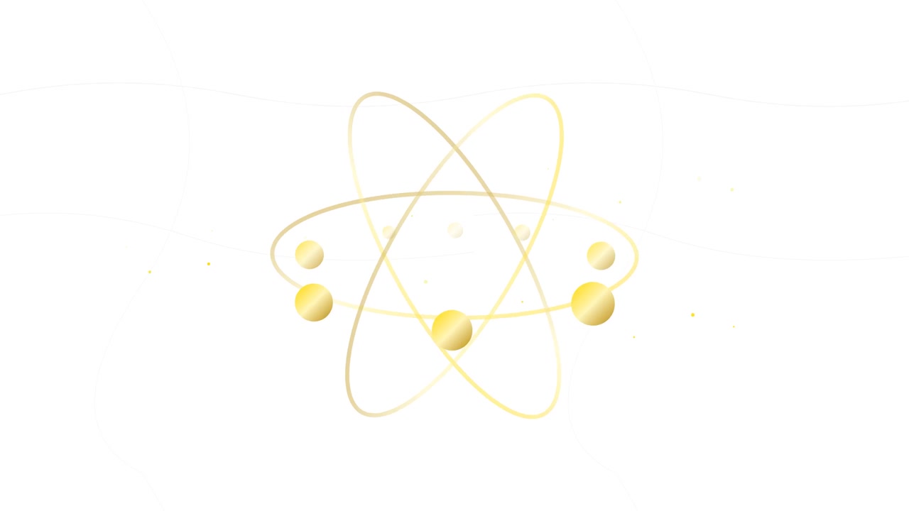 Golden Atom Model Rotating on White Background