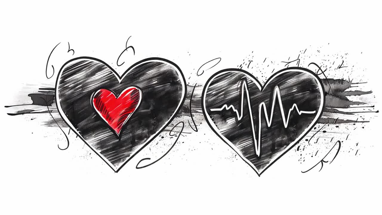 Heart and Heartbeat Line Art