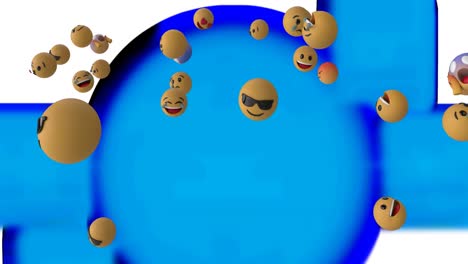 Animation-Von-Emoji-Symbolen,-Die-Auf-Blauem-Hintergrund-Schweben