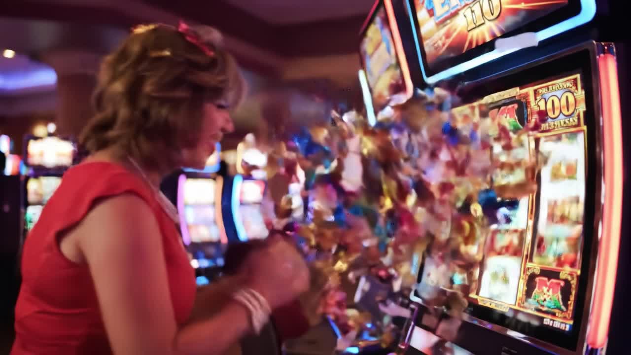 Excitement and Anticipation: A Player Enjoys the Thrill of Slot Machines in a Vibrant Casino Setting, Capturing the Joy of Gaming and Chance