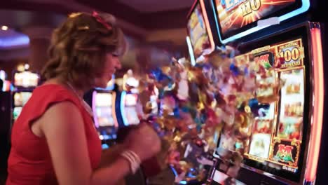 excitement and anticipation: a player enjoys the thrill of slot machines in a vibrant casino setting, capturing the joy of gaming and chance