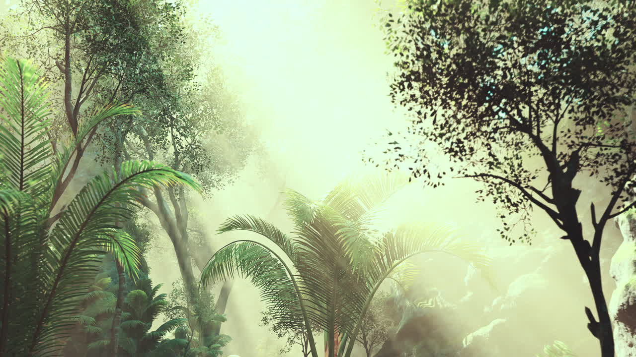 rayos de sol a través de la exuberante jungla tropical