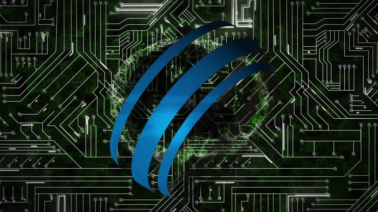 Animation of globe and integrated circuit on black background