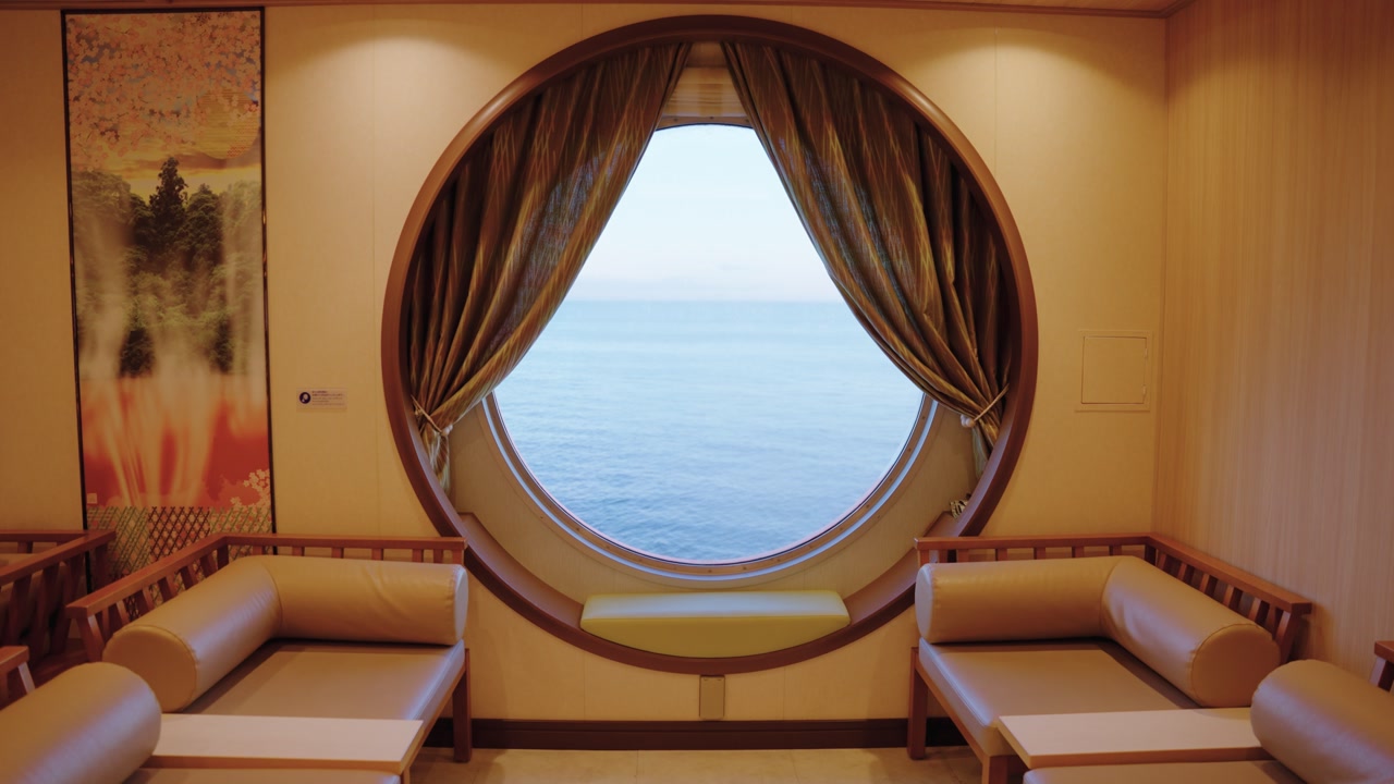 Ship Window, Looking out over Empty Ocean Background
