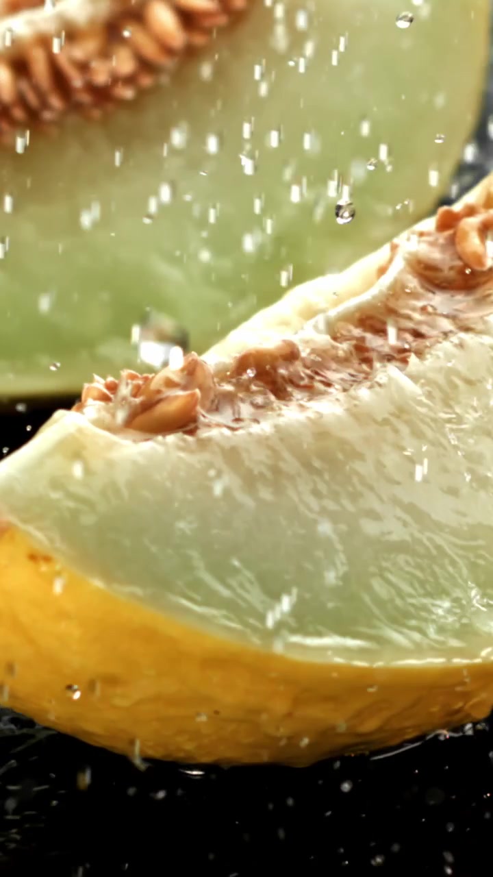 Refreshing Melon Slice with Water Drops in Slow Motion