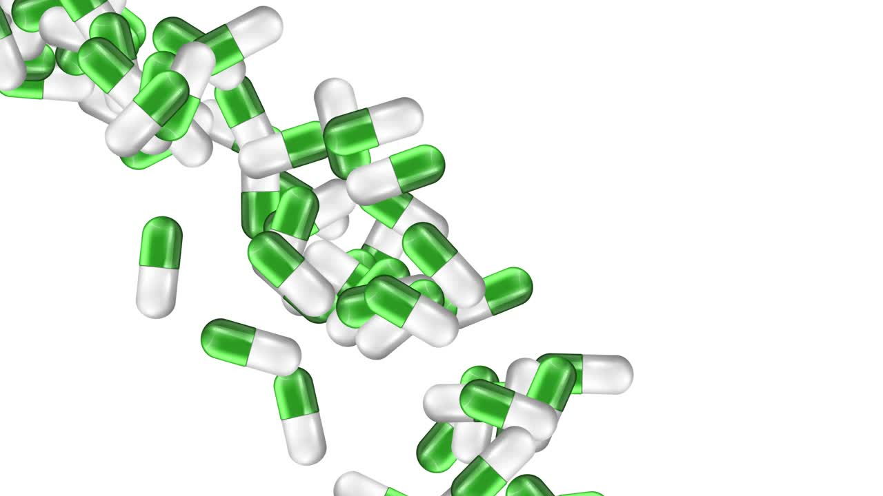 cápsulas verdes y blancas que se derraman continuamente