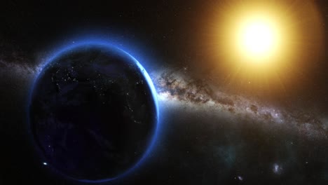 earth, sun, and milky way galaxy in space