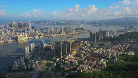 sunny day zhuhai cityscape macau city bay aerial panorama 4k china