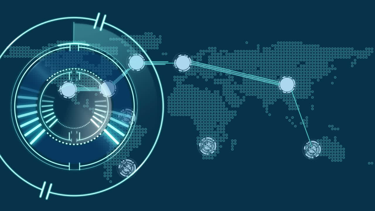 연결 네트워크와 세계 지도를 통해 범위 스캐닝의 애니메이션