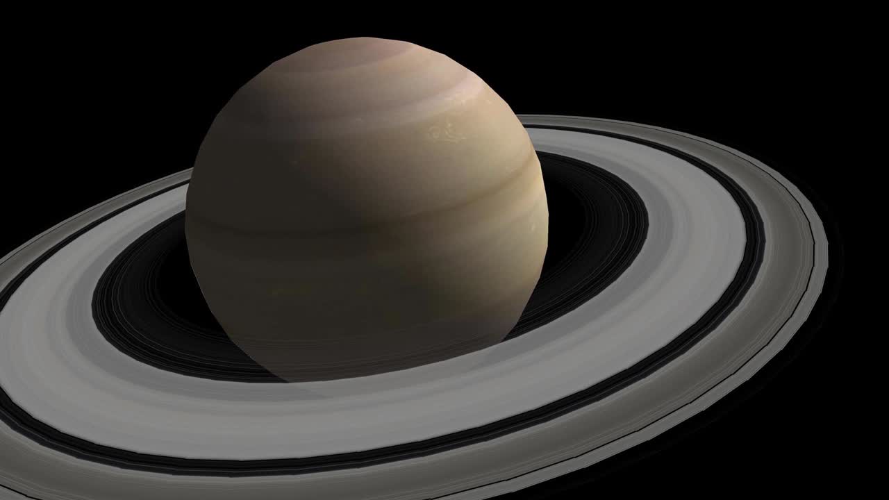 Saturn with rings rotates axially in space