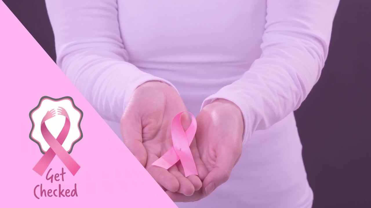 анимация осведомленности о раке молочной железы текст над кавказской женщиной