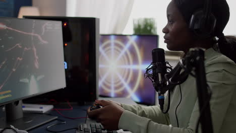 sad black woman streamer finishing virtual gaming tournament losing