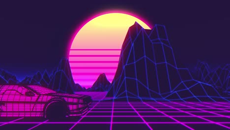 car future synthwave style back to the 1980. seamless loop 3d video animation