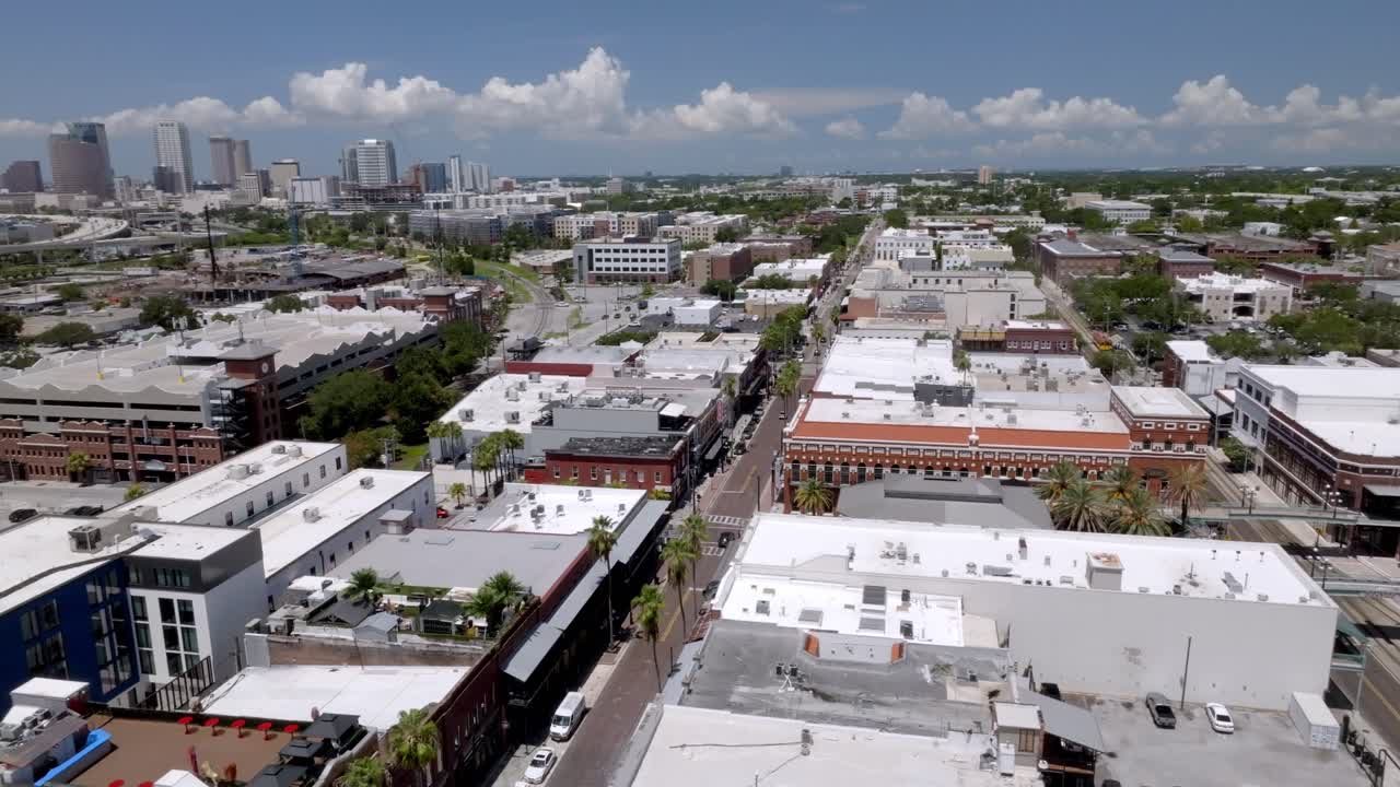 Ybor City neighborhood in Tampa, Florida with drone video moving in a circle