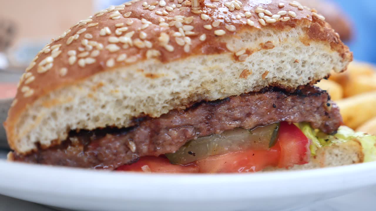 Close-up of a juicy hamburger