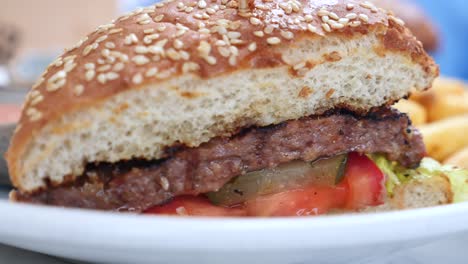close-up of a juicy hamburger