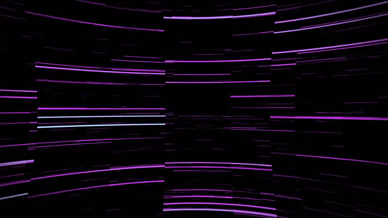 Animazione digitale di scie luminose viola che si muovono su sfondo nero