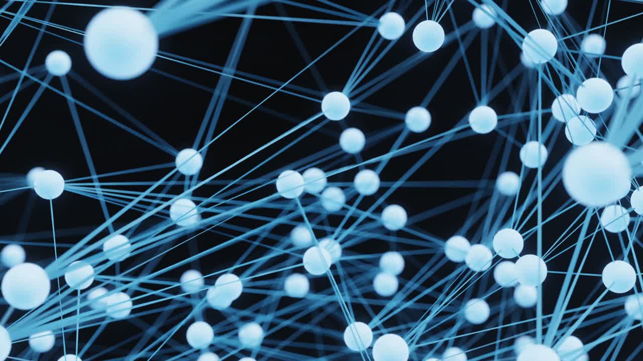 red de moléculas abstractas en un fondo negro aislado. concepto abstracto y científico. video gráfico de movimiento 4k