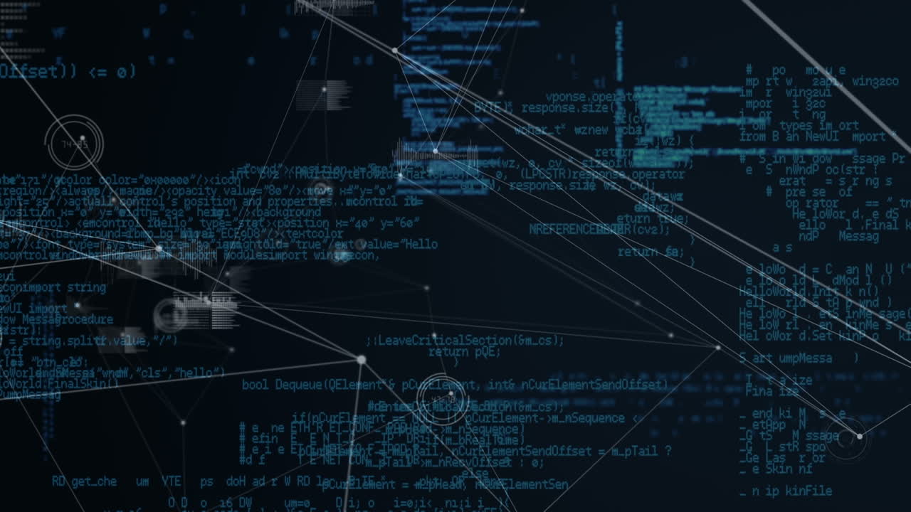 Animation of network of connections and diverse data in digital space