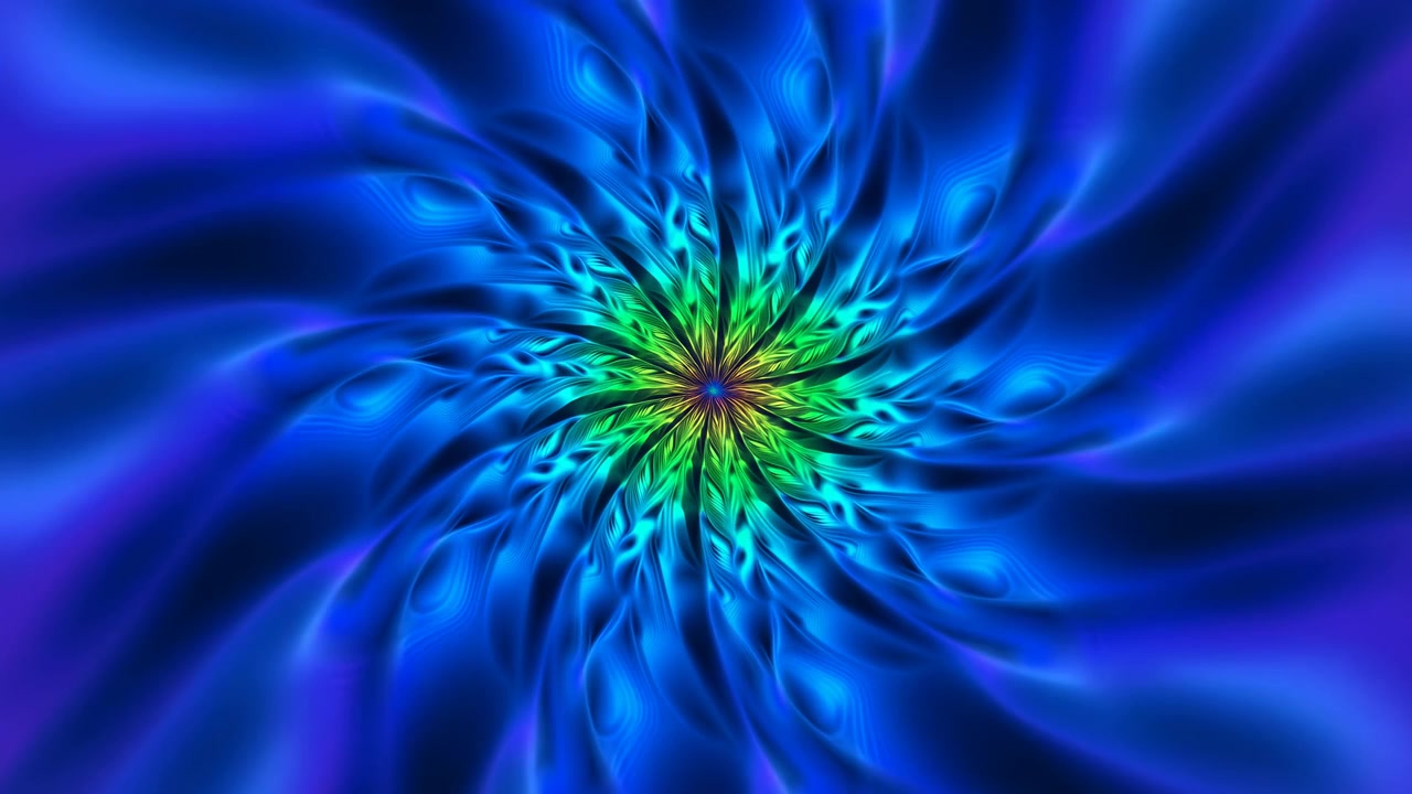 A vivid abstract spiral of red, blue, and purple light radiates from the center, with soft blur and glowing streaks creating a dynamic sense of motion and depth