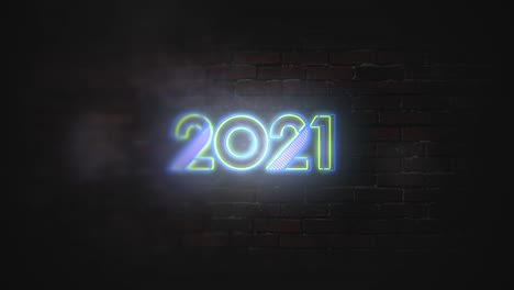 2021 neon sign on wall dark