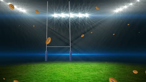 Animation-Gelber-Rugbybälle-Mit-Rumänien-Text-Im-Stadion