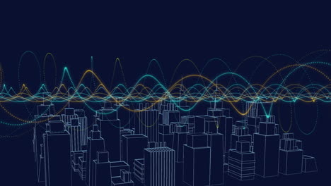 animación de la ciudad digital sobre senderos de luz sobre fondo negro