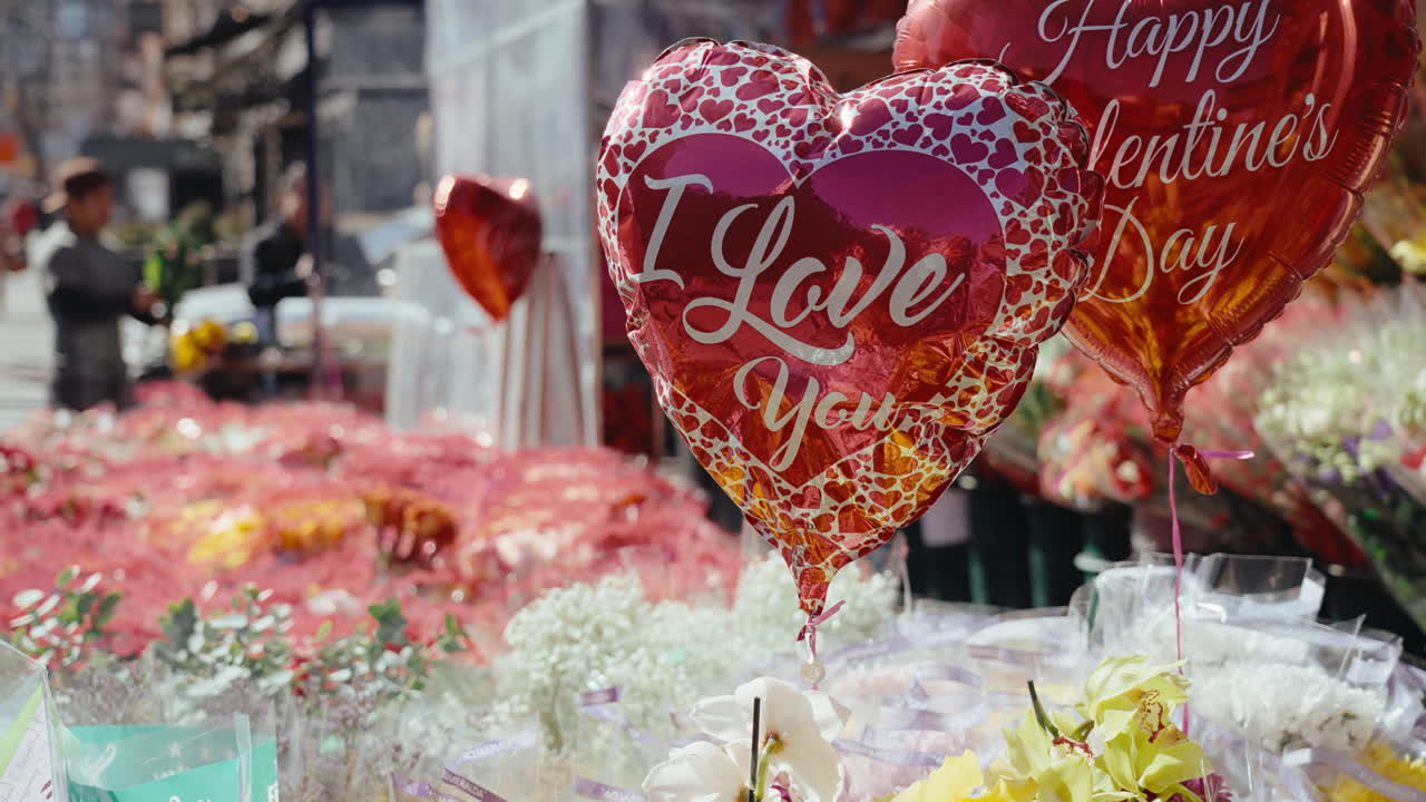 Valentine's Day Market with Flowers and Balloons