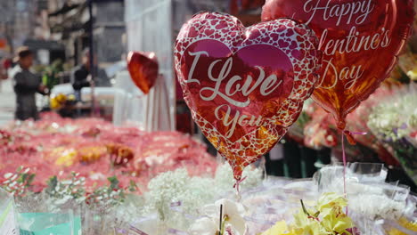 valentine's day market with flowers and balloons