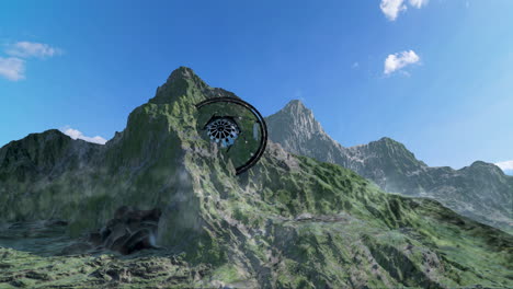 futuristic spaceship over mountainous landscape