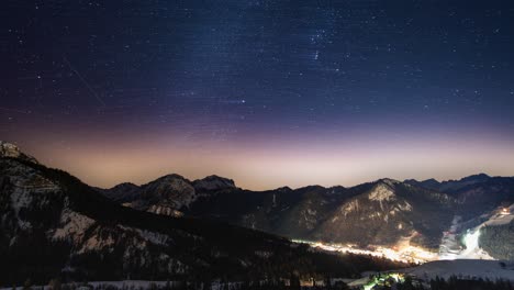 The-majestic-night-sky-above-the-Al-Plan-town-in-South-Tyrol,-Italy