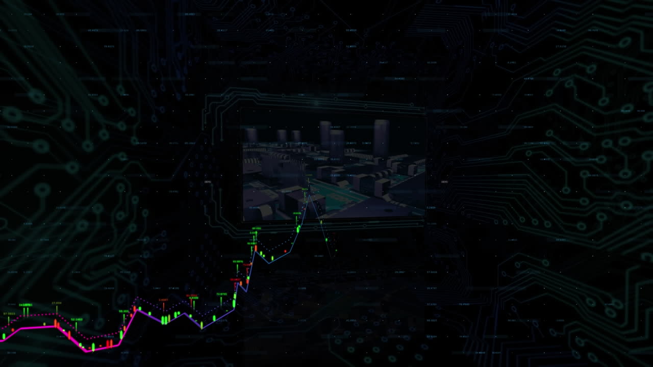 animación del procesamiento de datos a través de una placa de computación