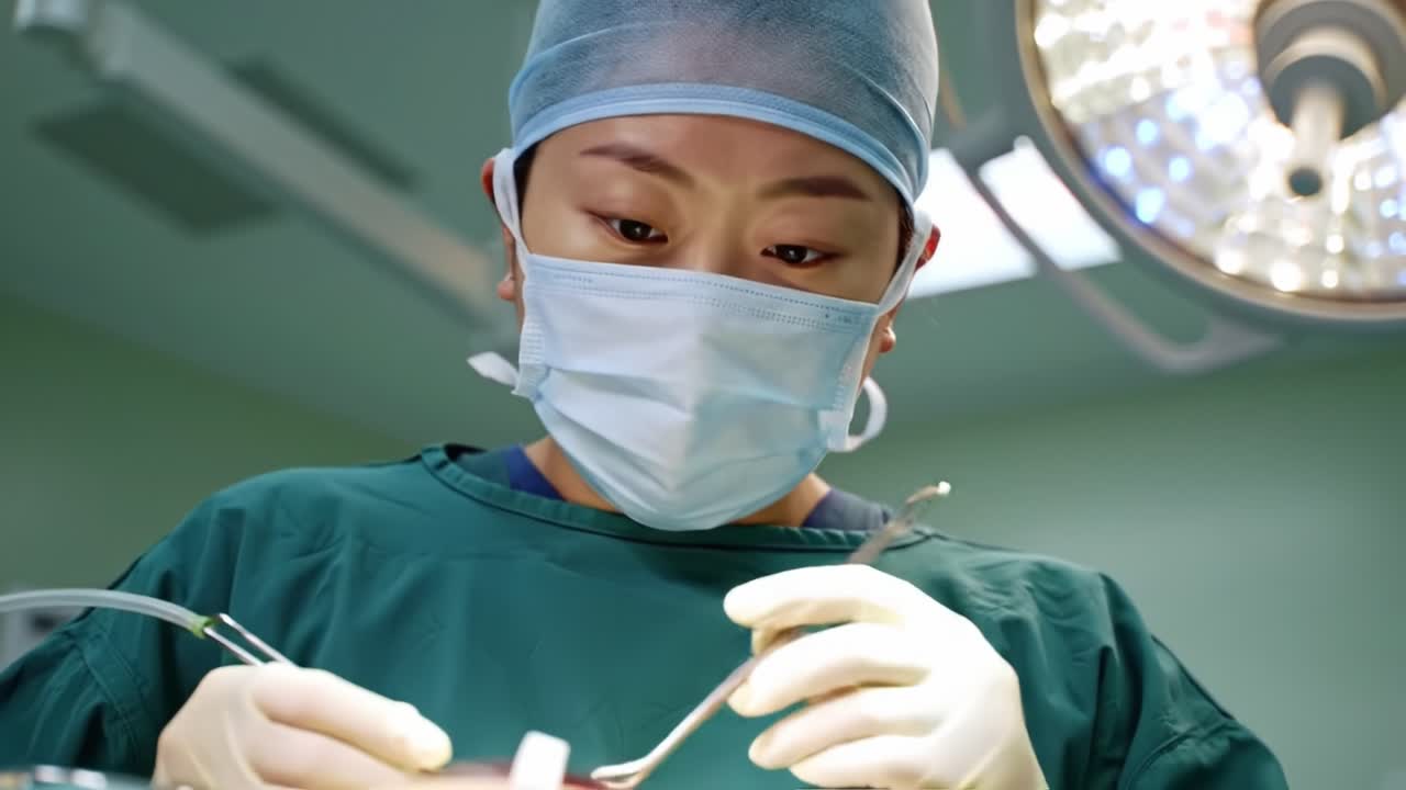 Surgeon Focused on Precision during a Critical Operation, Showcasing the Intense Concentration and Skill Required in the Operating Room Environment