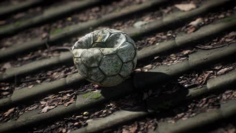 vieja pelota de fútbol en el techo de una casa