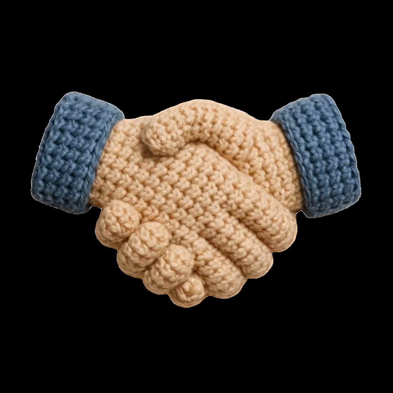 Crochet handshake symbolizing unity animation isolated asset, transparent 4K video, alpha channel