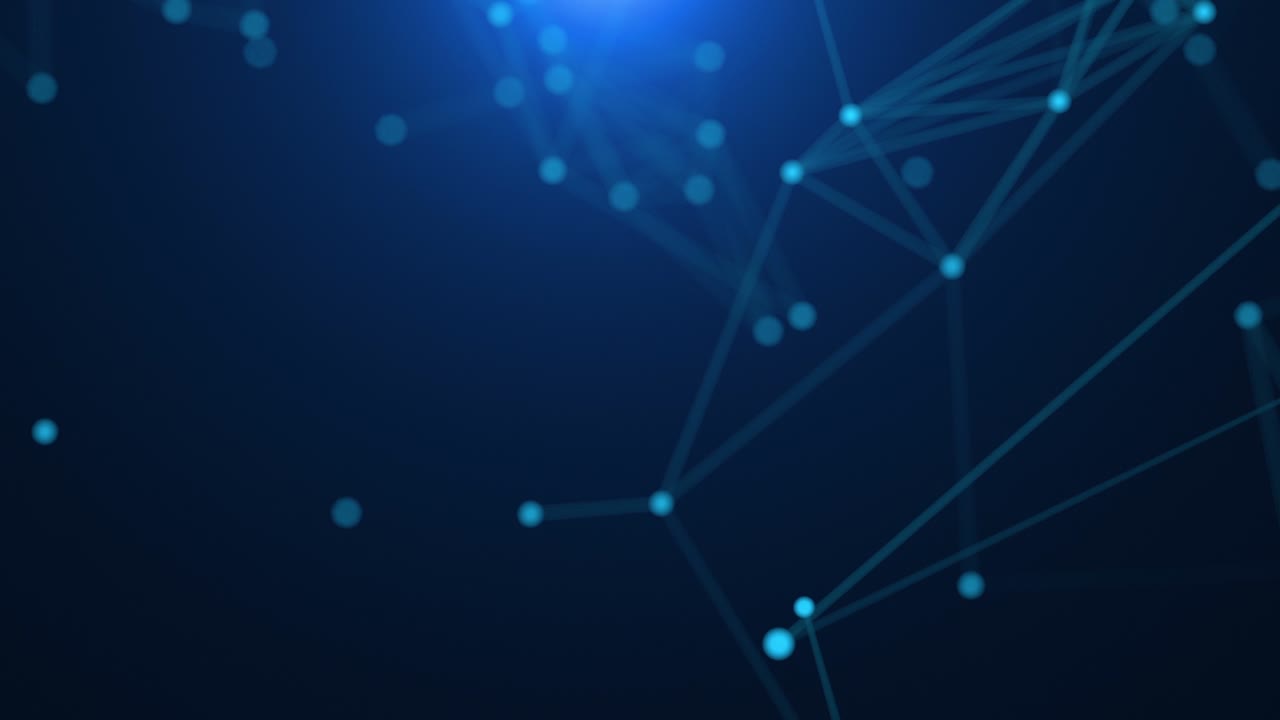 Abstract network background. Lines moving randomly on blue background