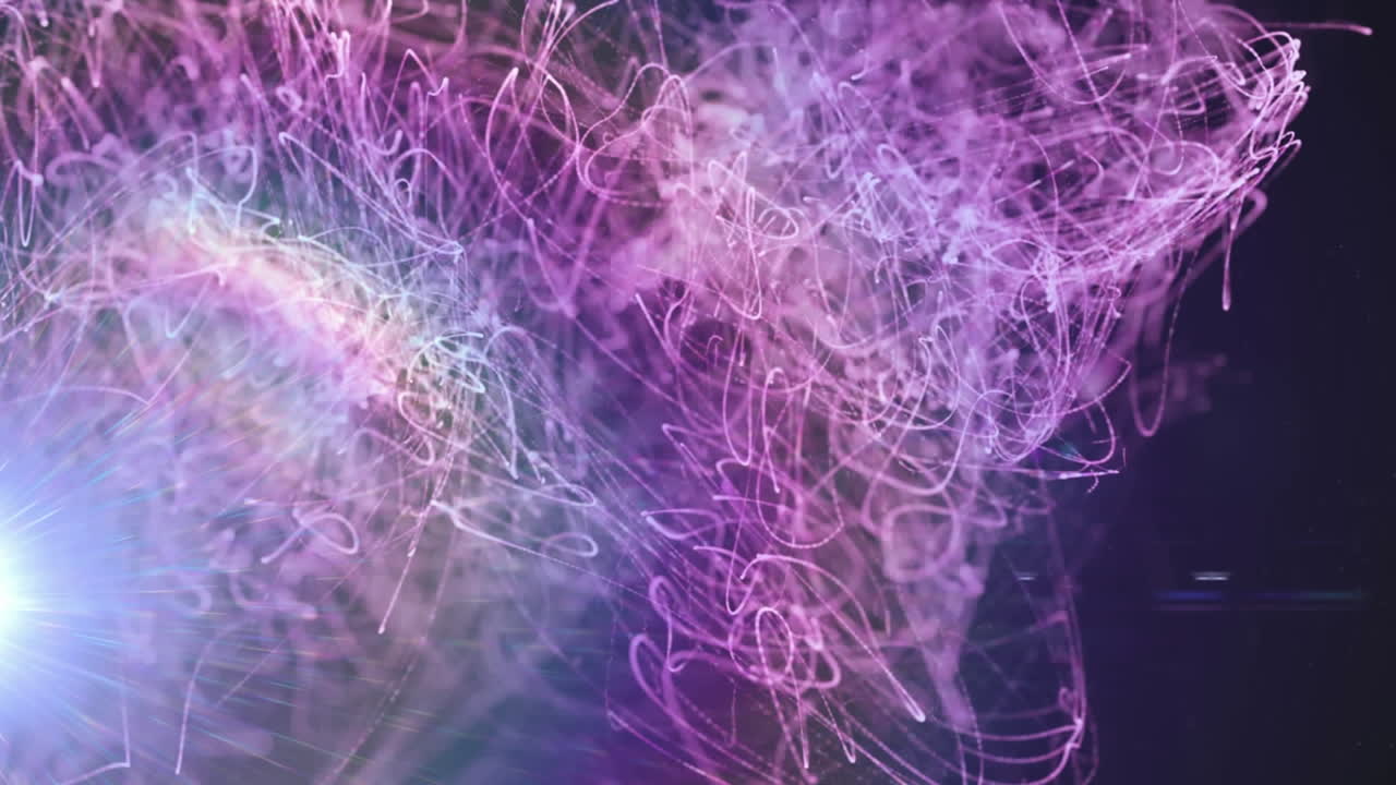 Animation of light trails moving over spot lights in background